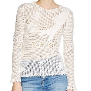 Maje White Long Sleeve Mesh Top